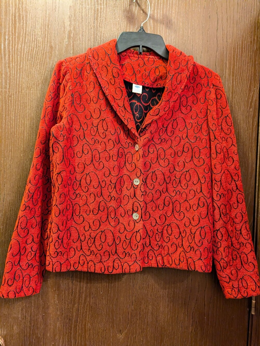 Vintage 70's Austin Clothing Co. Red W/Black Swirl Design Button Women S Jacket